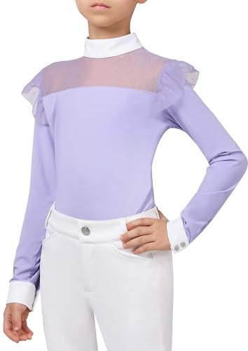 Charmsphere Equestrian Shirts for Girls, Kids Riding Shirt Breathable Quick Dry Horse Riding Top for Training & Show Lavender S