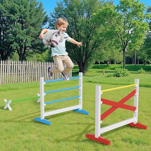 Hobby Horse Obstacles Set Made of Solid Wood - Horse Course with 2 Jumps & 1 Hurdle, Height Adjustable, Hobby Horsing Accessories for Children, Indoor/Outdoor Play & Training