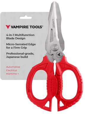 VAMPLIERS 6.3 Multi-purpose Utility Scissors. Made in Japan. 4-in-1 Combination Blades. Heavy Duty Shears Cuts Carpet, Leather, Copper Wire, Insulated Cable, Cords, Rope & More
