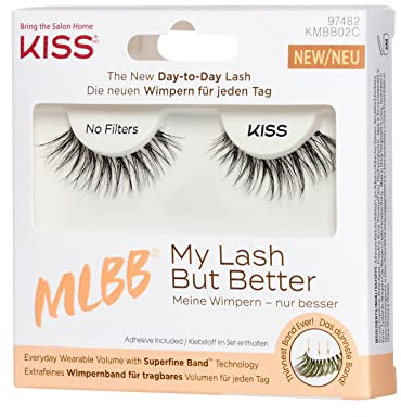 KISS My Lash But Better „No Filters“ – Künstliche Wimpern mit natürlichem Effekt – Wiederverwendbare falsche Wimpern mit ultradünnem, unsichtbarem Wimpernband – Inklusive Wimpernkleber