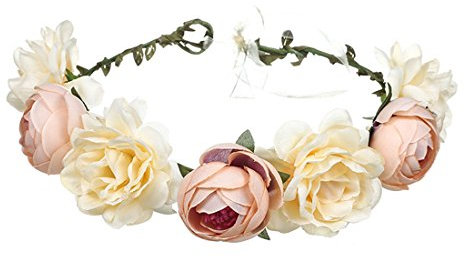 June Bloomy Couronne de fleurs roses pour femme avec ruban réglable (champagne)