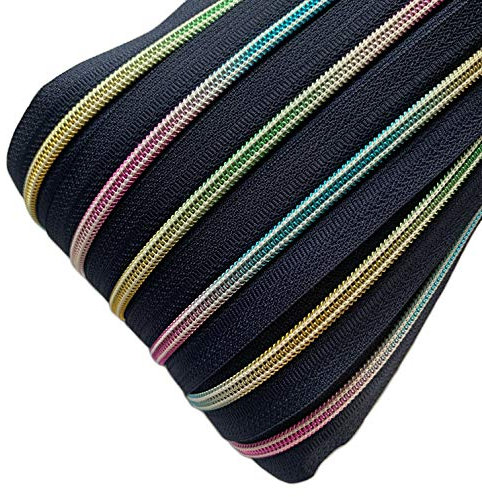 Schnoschi 2 m dunkelblauer 5mm endlos Reißverschluss mit Regenbogeneffekt 5 mm Laufschiene + 5 Zipper, Spiralreißverschluss