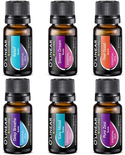 O'linear Essential Oils 6 Blends Set - Perfect for Humidifiers and Diffusers, Aromatherapy Diffuser Oils Scents, Essential Oil Kit for Home Use, Essential Oil Pack with Various Scents