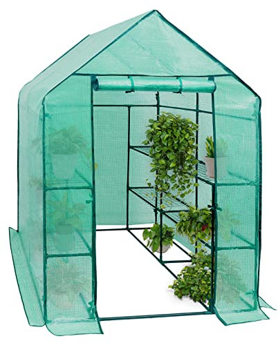 WOLTU Garden Greenhouse Walk In Plastic Tomato Greenhouse Vegetable Fruit Flower Plant Shed with Reinforced PE Cover 143x143x195cm Green