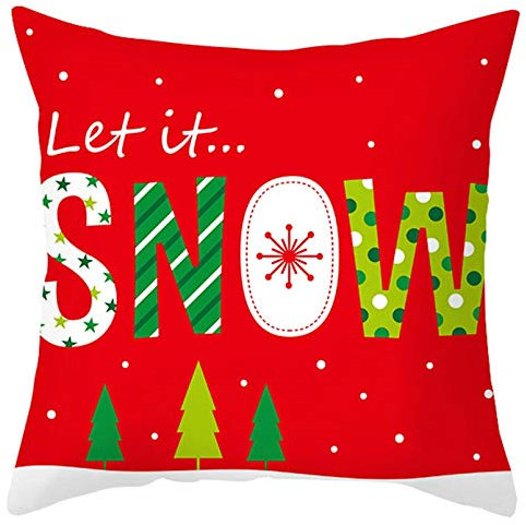 Homxi 40x40 Kissenbezug Dekokissen Weihnachten,Kissenhülle Polyester Let It... Snow,Kissenbezüge Christmas Rot Grün Weiß