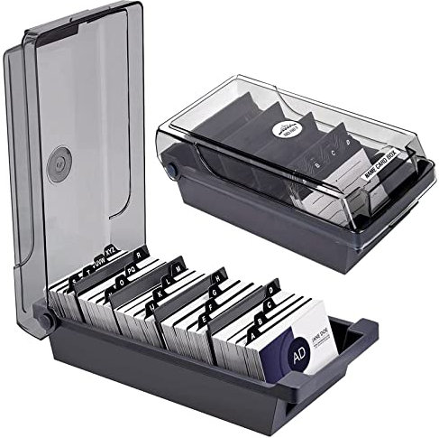 Kaimeilai Visitenkarten Box, Visitenkarten Aufbewahrungs Box mit 4 Teilerplatinen und A-Z-Index-Registerkarten, für Büro-Tischplatte Hält 500 Karten