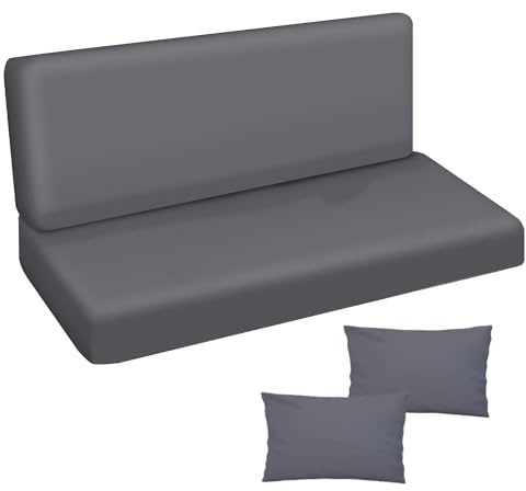 Ferocity Auflage für Hollywoodschaukel 120x50x50 Gartenbankauflage und 2 Kissen Palettenauflage Bankauflage Sitzkissen und Rückenkissen Polsterauflage Matratze Gartenpolster Glatt Graphite [133]