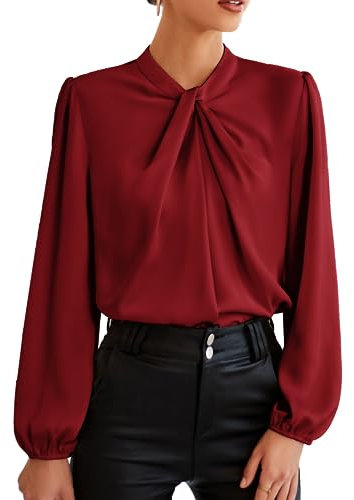GRACE KARIN Long Sleeve Tops Women Summer Prom Blouse Retro Long Lantern Sleeve Loose Fit Shirt Dark Red XL