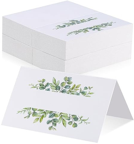 Place Cards for Table, 106 Pcs Name Place Cards, Wedding Table Place Cards, White Blank Tent Card Eucalyptus Leaves for Wedding Events Party Reception Banquets Table Setting Name Place Cards