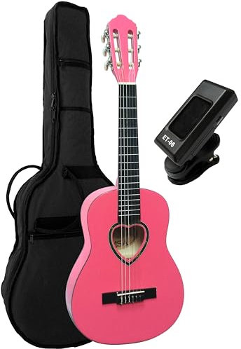 1/4 GITARRE - SET TASCHE STIMMGERÄT- KINDERGITARRE - PINK - SCHALLLOCH IN HERZFORM - CLASSIC INSTRUMENT - K6