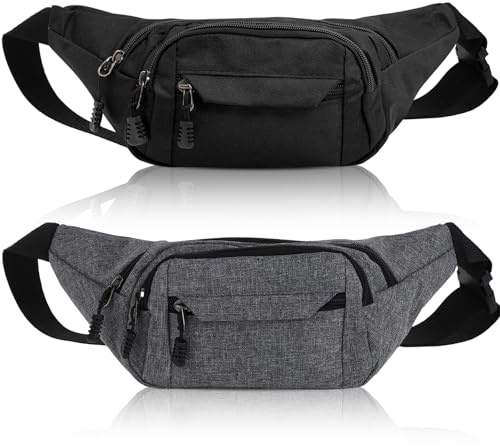 Xialvyu 2 Pcs Bumbag Waist Bag,Waterproof Fanny Pack Adjustable 4 Zip Pockets Bum Bag Belt Waistpacks for Outdoors Running Marathon Gym Cycling