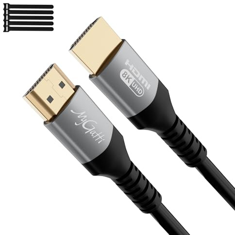 Mygatti 8K Câble HDMI 2.1 de 10 Mètre, Ultra HD 48 Gbps haute vitesse, 4K@120 Hz/8K@60 Hz, eARC, HDCP 2.2 & 2.3, UHD HDR 10+, compatible avec PS5/4/3, TV,8K Gaming, lecteur Blu-ray, projecteur