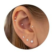 NONTAI Tiny CZ Stud Earrings, Silver 16G Flat Back Earrings, Threadless Cartilage Tragus Conch Piercing Stud Nose Helix Stud