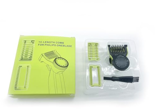 14 In 1 Guards For One Blade ，Adjustable 14 Lengths (0.4-10 Mm ）Guards For Philips Norelco，Guards For One Blade With Skin Protector, Body Comb And Cleaning Brush （Fit For Qp2520 Qp2530 Qp2620 Qp2630）