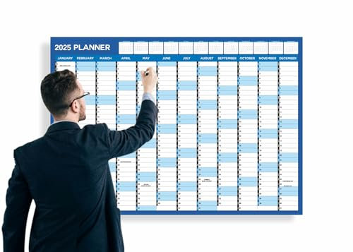 A1 Wall Planner 2026 Wall Calendar Large Jan To Dec Yearly Planner Full Year Planning Chart Academic Annual Poster For Student Family Home School Office Work Study 84.1x59.4cm(Folded)(1Pc)(Blue)