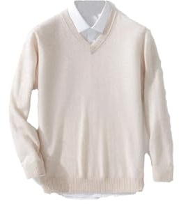 Hamthuit Suéter de cachemira para hombre, cálido, cuello en V, ajuste de punto, jersey de lana para hombre, beige, M