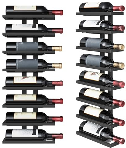 FAVOOSTY Wine Rack Wall Mounted, 8 Tier Metal Wine Display Rack, Wine Rack Storage Holder Display Rack for Kitchen, Dining Room, Bar, Wine Cellar