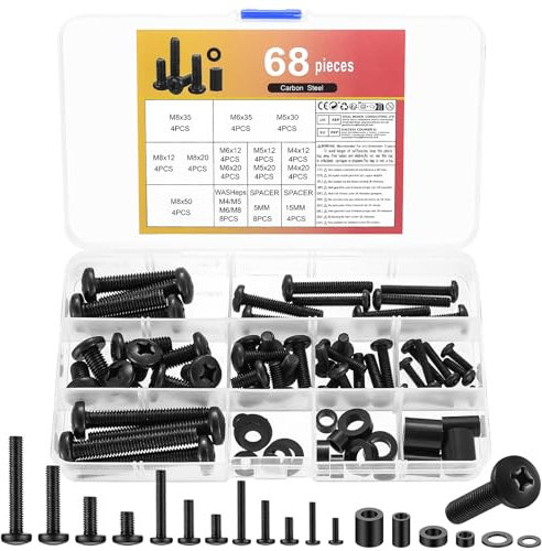 68 Pcs Kit de Matériel de Montage TV Universel, Kit de Vis de Montage TV, Boulons Vis de Fixation Murale TV M4 M5 M6 M8 pour Plupart des Supports Muraux TV, Téléviseurs Moniteur Jusqu'à 80 Pouces