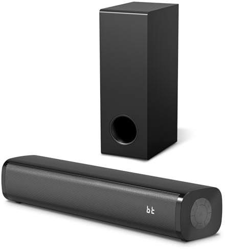 Wohome Barre de son pour Smart TV avec caissons de basses filaires, 2.1 canaux pour petite barre de son TV, système de son surround Home Cinéma, Bluetooth 5.3/optique/AUX