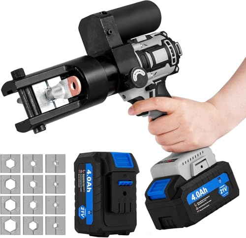 MXBAOHENG 60KN Crimpadora Hidráulica recargable 10-300 mm² con 2 baterías 21 V 4 A Crimpadora de Alambre Hidráulica Eléctrica con 12 insertos de presión para contactos de cobre y aluminio