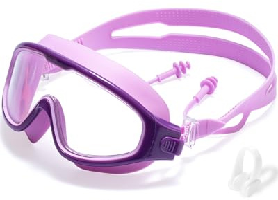seasprint Swim Goggle Kids,Leak-Proof,Anti-Fog Pool Glasses,Wide View Swimming Goggles for 3-14,With Ear Plugs and Nose Clip(Purple)