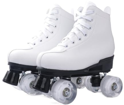 STHOYN Roller Skates Women Adult Rollerskates Four-wheel Youth Teens Men's Unisex Roller Blades Women Adult Light Up For Indoor Outdoor(White+white wheel,7 UK)