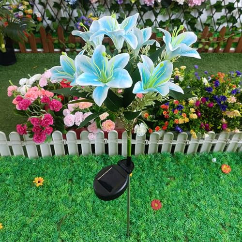 Lampes Solaires de Jardin LED, Design Lys en Fleur, 4 Couleurs Disponibles, Éclairage Automatique, Décoration Extérieure pour Cour, Patio, Allée (Blue)