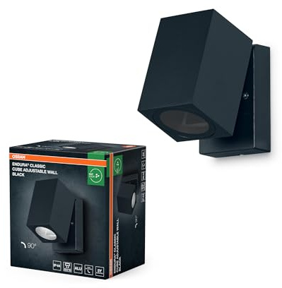 Osram Applique d'extérieur ENDURA Classic Cube ADJ WALL, noire, culot GU10 (max 35W), peut être équipée d'une lampe normale ou intelligente, tête orientable, protection IP44
