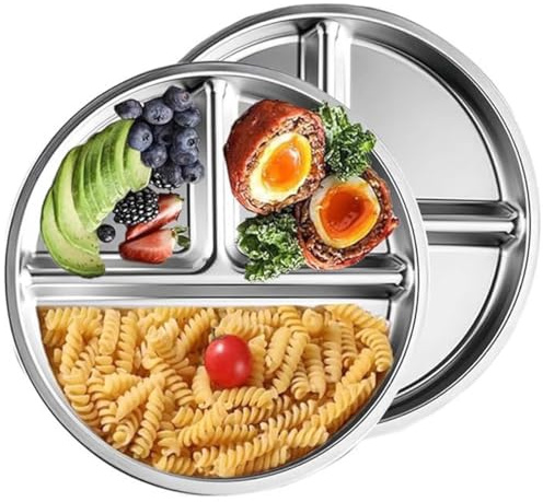 GNHG Set de 2 Platos en Acero Inoxidable con Ventosa para Neonatos y Set de, Utensili para Niños, Platos Divididos para Alimentazione Autonoma