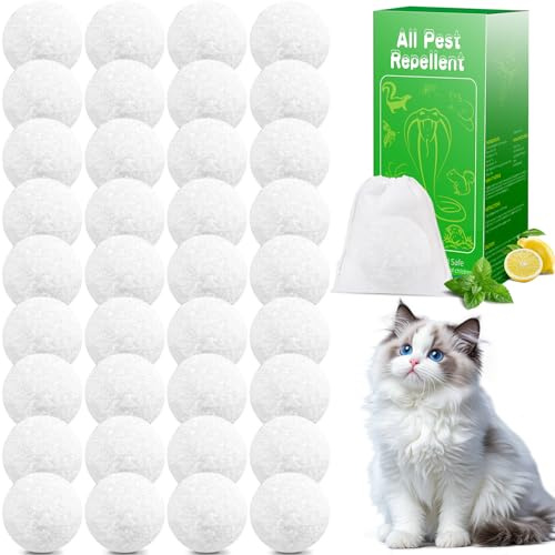 Cat Repellent Outdoor Indoor, 36 Pcs Peppermint Oil Natural Cat Deterrent Balls Preventing Cats Away from Indoor Furniture Scratch, Keep Cats Out of Yard Lawn Garden