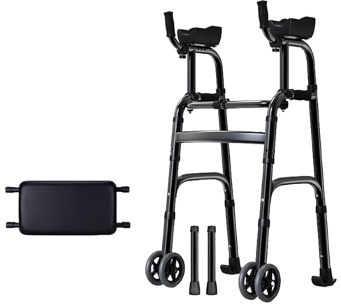 Déambulateur Roulant Debout Pour Les Personnes Âgées, Avec Siège Déambulateur Pliant Robuste À 4 Roues Avec Accoudoirs Freins Aide À La Marche Pour Handicapés Pour L’intérieur Et L’extérieur