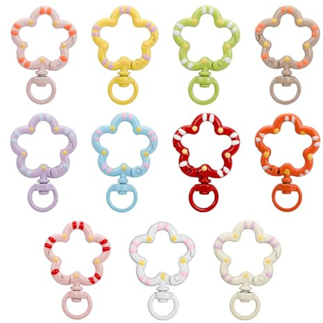 11Pcs Colorful Flower Metal Lobster Claw Clasps with Spring O Rings, Carabiner Keychain Clips for DIY Accessories Crafts, Key Chains, Bags and Jewelry Making