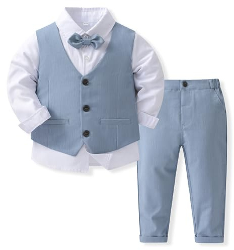 Volunboy Dräkter för baby pojkar bröllop, dop västset, skjorta, byxor, fluga, Ren blå, 18-24 månader