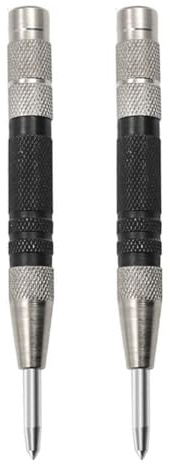 Lawnoval 2 punzones centrales automáticos ajustables con cuerpo de acero endurecido y punta CR-V para marcado de precisión en madera, metal, vidrio, plástico, 155 mm, color plateado