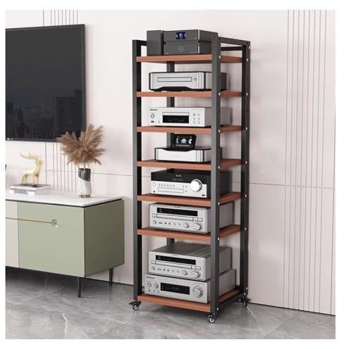 HiFi-stativ Med Höjdjusterbar Hylla Och Hjul Öppna HiFi-skåp Ljudutrustningsställ På Hjul, 7/8-våningars Kraftig DVD-lagringshylla(Black-#2,7 tier-50cm wide)