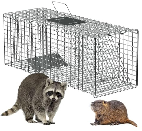 Foldable Humane Live Animal Trap Cage-30x11.5x11, Powder-Coated Alloy Steel Live Trap-Zip Ties -Squirrel Cage for Stray Cats, Raccoon, Squirrel, Mole, Opossum & Feral Cats