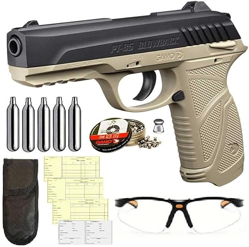 Pack Pistola Gamo PT-85 4,5mm Blowback Desert 3 Julios de Potencia + Funda + Gafas Protectora + balines + bombonas co2 + Tarjeta de Armas