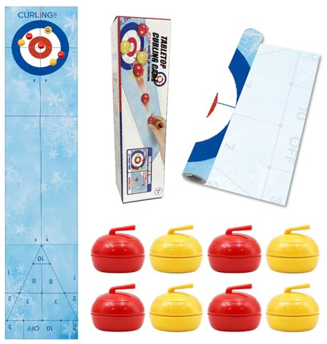 Fakcrkun Tabletop Curling Game, Quick & Easy to Set-Up Table Curling Game for All Members, Come with 8 Tabletop Curling Stones, Portable Tabletop Games for Adult Home Office Travel Party