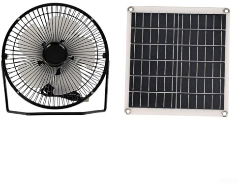 Ventilador solar portátil con panel de 10 W, recargable por USB, ventilador de mesa y suelo de doble uso para camping, RV, ventilación de invernadero, refrigeración de perrera (sin soporte)