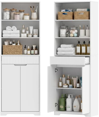 HOMCOM Armario Alto de Baño 3 Estantes Abiertos 60x30x171 cm Blanco
