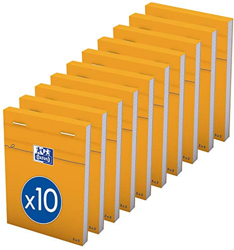 Oxford 10 Stück Notizblöcke, Orange, 8,5 x 12 cm, kleine Karos, 5 mm, 80 Blatt, geheftet, Deckblatt beschichtet, Orange