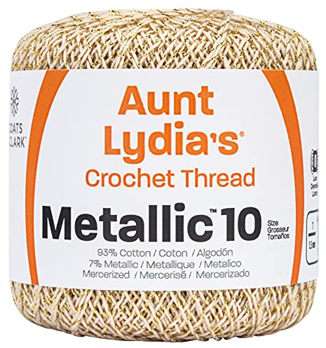 Coats Crochet 154M.0226G Aunt Lydia's Cotton Metallic Size 10, Natural/Gold
