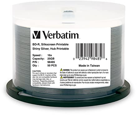 Verbatim 98485 16x Blu-Ray, Shiny Silver, 50/Pack