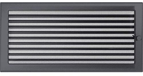 KRATKI Lüftungsgitter mit Jalousien (Lamellen) | 22 x 45 cm | Graphit | Abluftgitter für Kamin Belüftung | mechanisch -und überhitzungbeständig | Für Jede Art von Innenraum