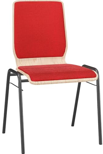 kaiserkraft Holz-Schalenstuhl, gepolstert - VE 4 STK, Gestell beschichtet - Polster rot - Besucherstuhl Holzstapelstuhl Holzstapelstühle