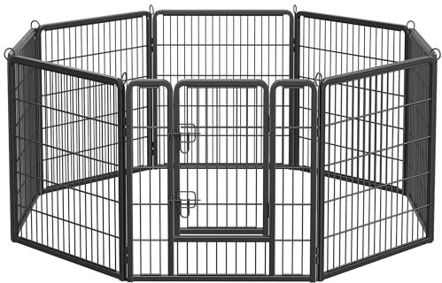 Feandrea Freilaufgehege, Laufstall DIY, mit 8 Gitterplatten je 77 x 80 cm, 2 L-förmige Riegel, transportabel, für innen und außen, extra große Haustiere ohne Halsband, schwarz PPK88H