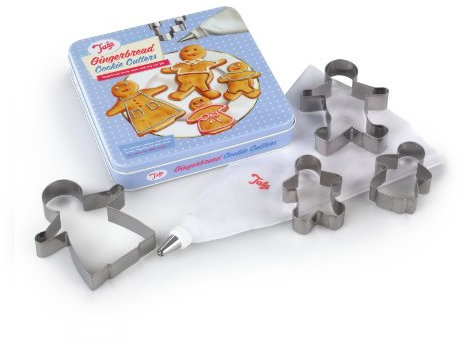 Tala Retro Gingerbread Cookie Cutter Set with Icing Bag and Nozzle in Tin