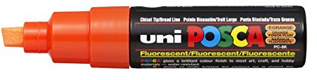 Uni Posca Marker PC-8K Paint Glass Pen Broad Chisel Tip 8.00mm Fluorescent Orange