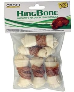 Croci BBQ - Ossa con carne di Anatra, Snack premio masticativo per cani in pelle bovina naturale, dental stick per la pulizia dei denti, 6 cm - 5 pz