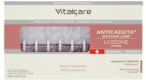Vitalcare | Swiss - Trattamento Anticaduta Donna, Energizzante, Ristrutturante, con Complesso di Molecole Follicusan, 10 Fiale Anticaduta Capelli Donna da 6 ml, con Pratico Dosatore